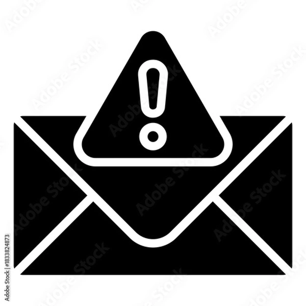 Fototapeta Warning Mail Glyph Black Silhouette Icon Design Vector - envelope with an exclamation mark representing an alert email, warning message, or urgent notification