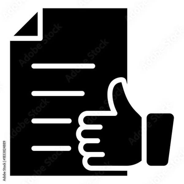 Fototapeta Document Like Glyph Black Silhouette Icon Design Vector - document with a thumbs-up symbol indicating positive review, recommendation, or approval