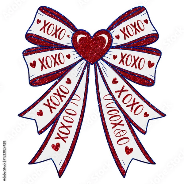 Fototapeta Celebrate love with this sparkling XOXO bow, perfect for Valentine's Day crafts, charming gifts, and adorable decorations, adding a touch of warmth and affection