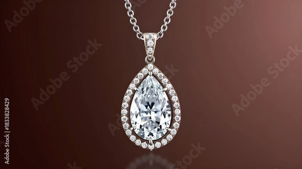 Obraz Pear cut diamond pendant necklace on chain