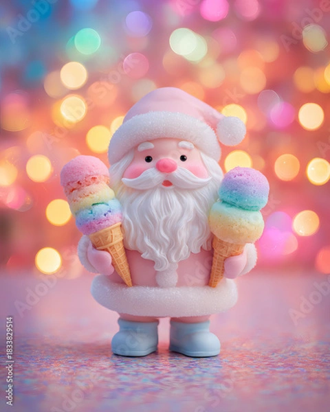 Fototapeta Fondant Style Sugar Santa Holding Colorful Candy Cones
