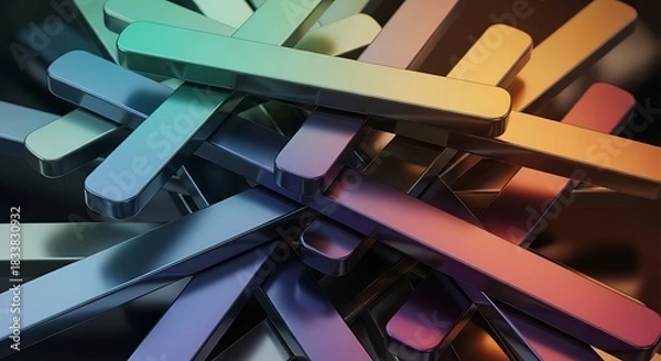 Fototapeta Dynamic Interlocking Metallic Bars in a Spectrum of Vibrant Hues
