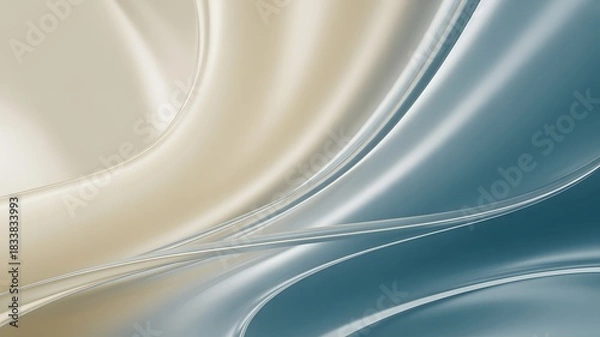 Fototapeta Abstract flowing fabric waves in beige and teal background