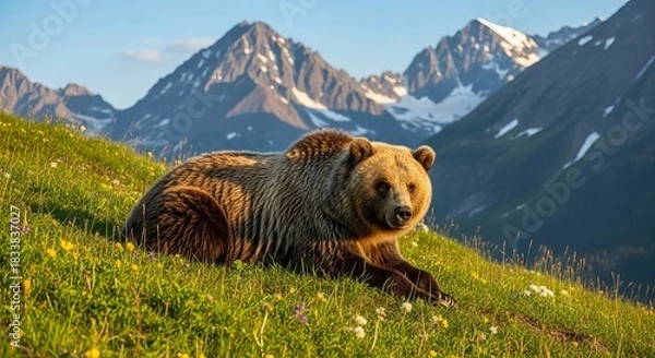 Obraz Powerful grizzly bear standing or walking in its natural habitat with thick fur and strong muscular build.