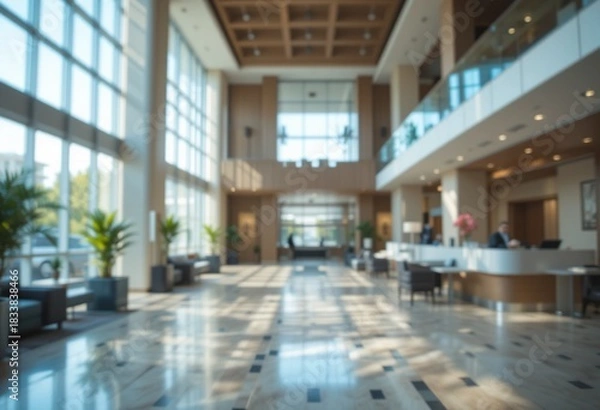 Fototapeta Modern Hotel Lobby Interior Design: Spacious and Luxurious Reception Area with Natural Light