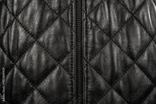 Obraz Black Quilted Leather Jacket Texture with Zipper