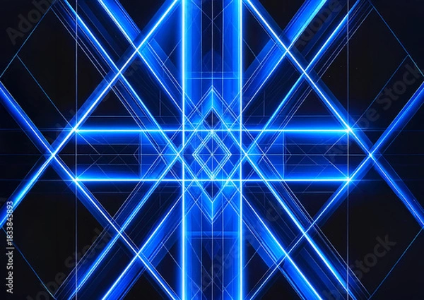 Fototapeta ブルーの光が交差するハイテク・デジタル空間