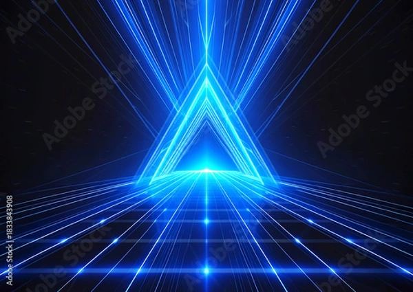 Fototapeta SF風ネオン三角形トンネルの抽象バックグラウンド
