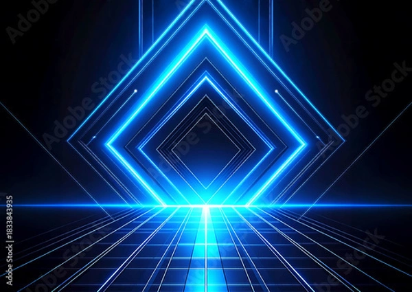 Fototapeta サイバー空間をイメージした青色レーザーラインの幾何学アート