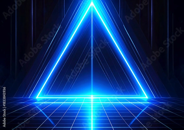 Fototapeta SF風ネオン三角形トンネルの抽象バックグラウンド