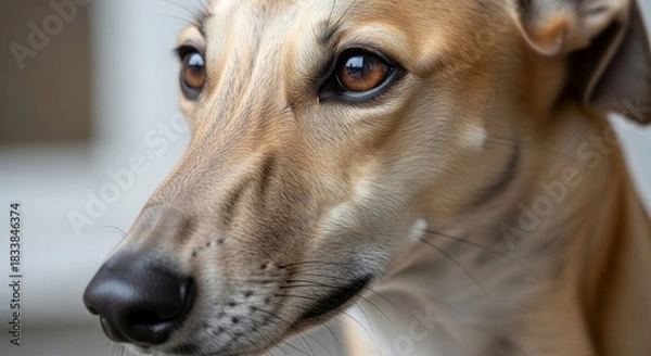 Obraz Sleek greyhound dog standing or running, showing slim body, elegant form, and smooth short coat.