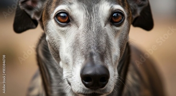 Obraz Sleek greyhound dog standing or running, showing slim body, elegant form, and smooth short coat.