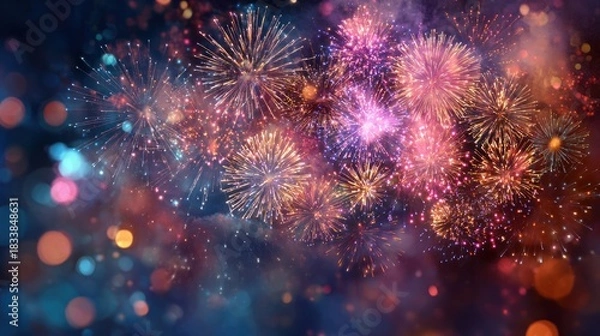 Obraz A dazzling display of colorful fireworks illuminates the night sky during a celebration.