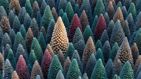 Fototapeta A single golden coral stands out among a forest of diverse colored coral formations.
