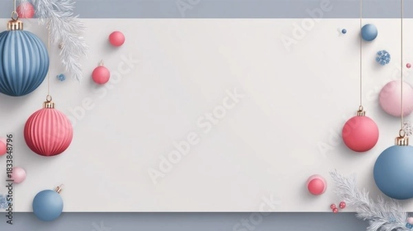 Fototapeta A festive winter scene with holiday ornaments and delicate white branches on a light background.