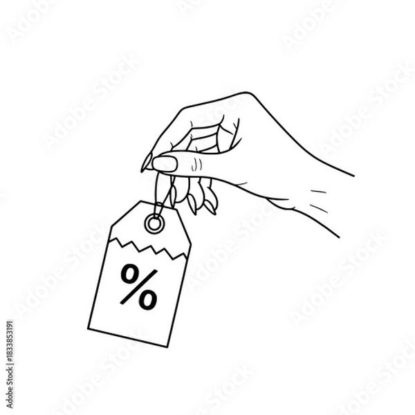 Fototapeta Icon of a beautiful female hand holding a discount tag representing concepts of shopping and sales