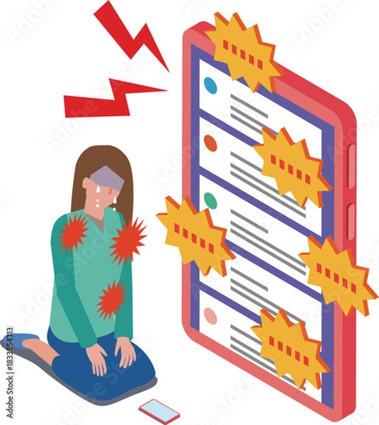 Obraz SNSでの誹謗中傷で傷つく女性