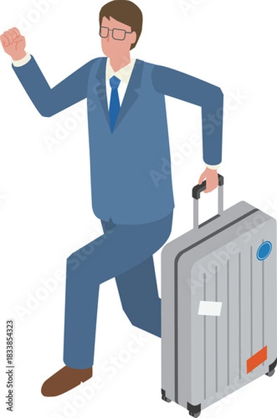Obraz スーツケースを持って歩くビジネスマン