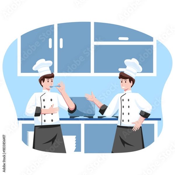 Obraz Chefs Cooking, Tasting, and Preparing Ingredients