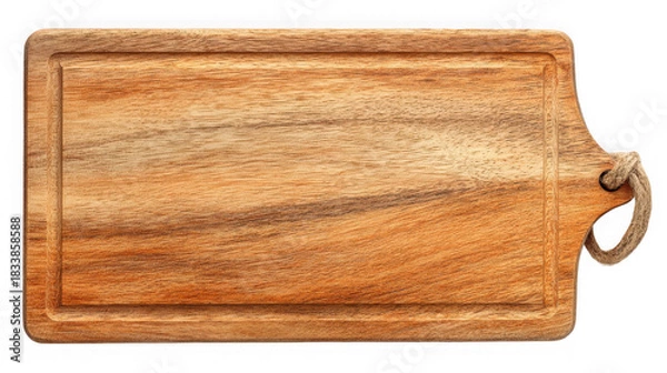 Obraz Rectangular wooden cutting board with handle isolated on transparent background