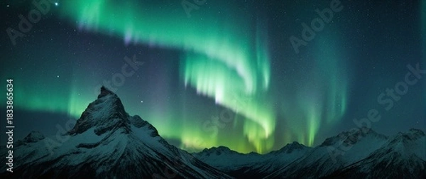 Obraz Mountain on the northern light background