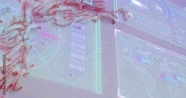 Obraz Displaying partial spinal column model on glass touchscreen in lab, showing 37% gauge, copy space