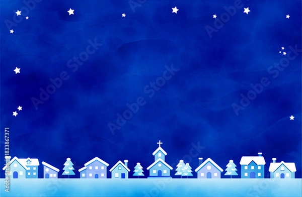 Obraz 幻想的な青い冬景色の背景イラスト