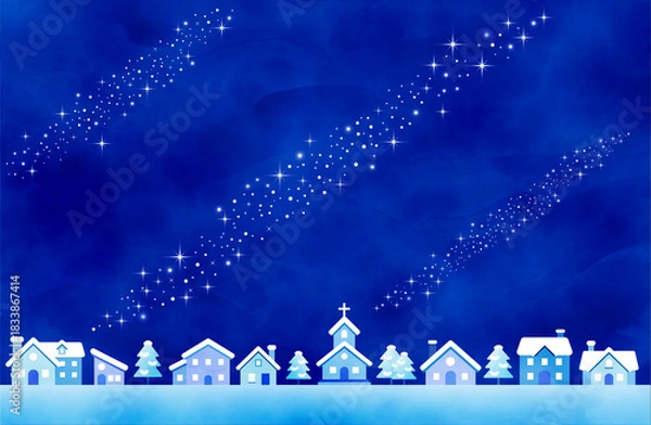 Obraz 幻想的な青い冬景色の背景イラスト
