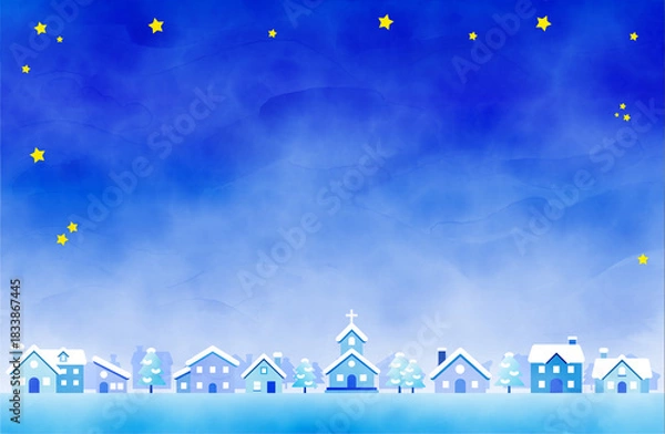 Obraz 幻想的な青い冬景色の背景イラスト