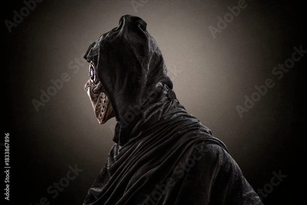 Obraz Robot android over dark misty background with clipping path