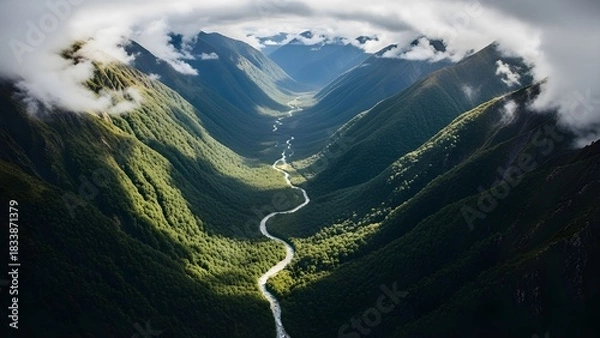 Obraz Mountain Valley Breathes Again” – Drone Aerial