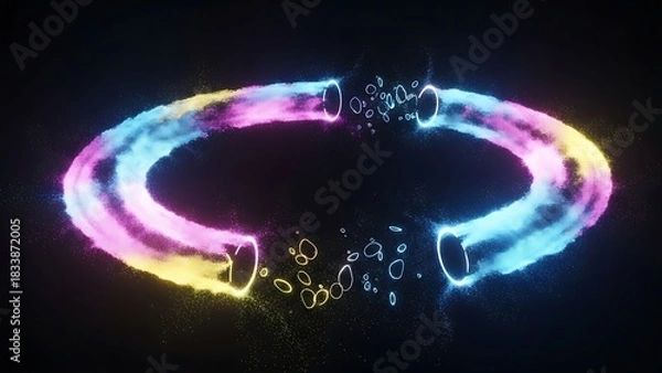 Fototapeta “bright particle burst with neon beams, energetic abstract explosion, futuristic motion