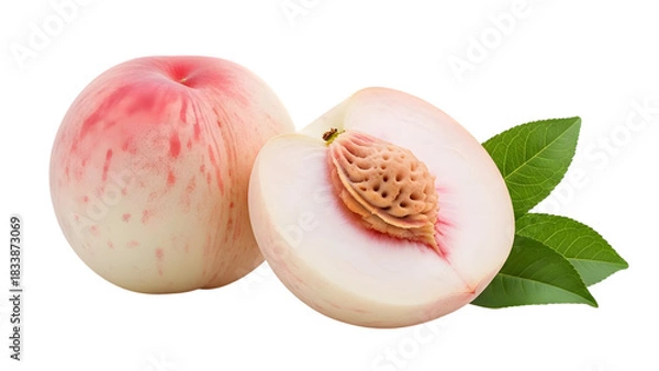 Fototapeta Fresh white peach and half isolated on transparent background