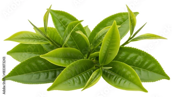 Fototapeta Fresh green tea leaves isolated on transparent background