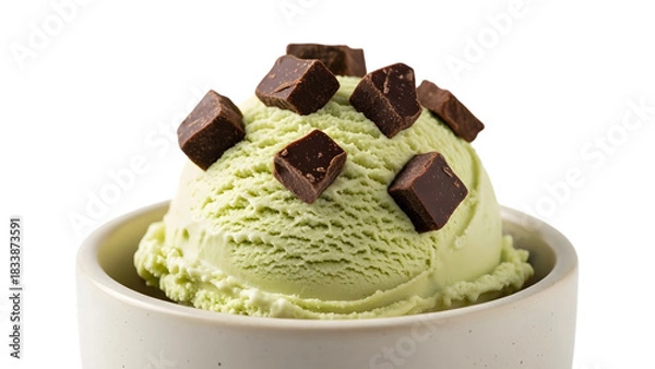 Fototapeta Pistachio ice cream with chocolate chunks isolated on transparent background
