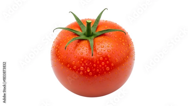 Fototapeta Fresh red tomato with stem isolated on transparent background