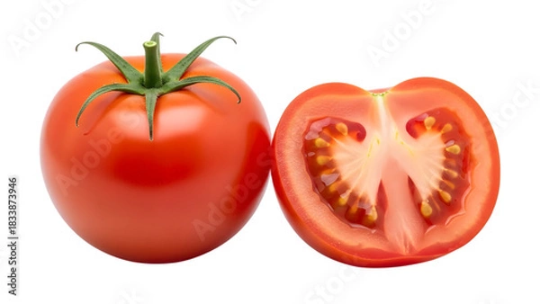 Fototapeta Fresh red tomato and half isolated on transparent background
