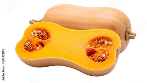 Fototapeta Butternut squash whole and cut isolated on transparent background