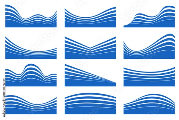 Obraz Modern wave shape divider with flowing curves for web design. Clean blue border element perfect for website headers, banners, and page sections on white background. Vector