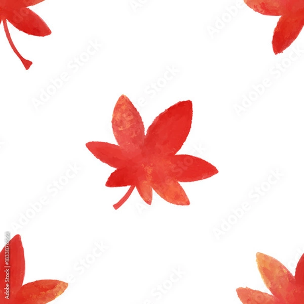 Fototapeta Autumn leaves seamless pattern. Red leaves pattern watercolor illustration for wrapping paper, textile prints, banners, backgrounds