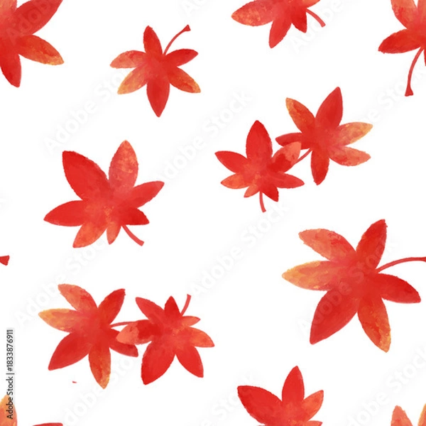 Fototapeta Autumn leaves seamless pattern. Red leaves pattern watercolor illustration for wrapping paper, textile prints, banners, backgrounds
