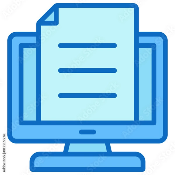 Fototapeta Digital Document Blue Fill Outline Icon Design Vector - document displayed on a computer monitor representing digital files, online reading, and virtual paperwork
