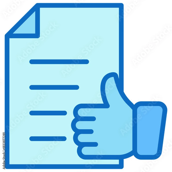 Fototapeta Document Like Blue Fill Outline Icon Design Vector - document with a thumbs-up symbol indicating positive review, recommendation, or approval
