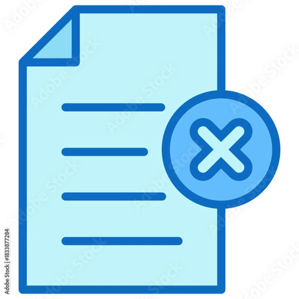 Fototapeta Document Rejected Blue Fill Outline Icon Design Vector - document marked with an X symbol, representing rejection, denial, or an invalid file