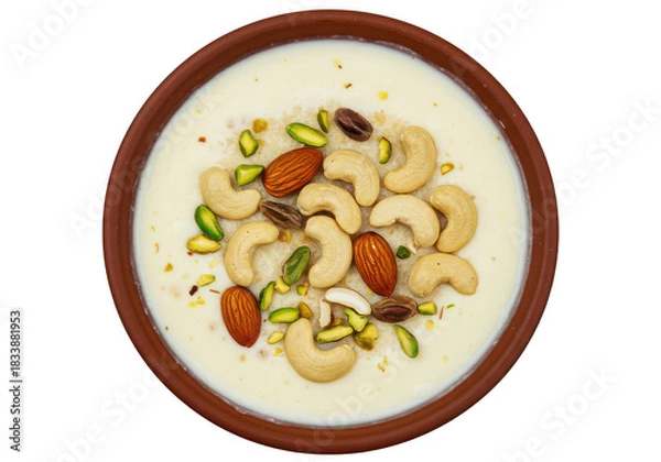 Fototapeta Rice pudding with nuts and pistachios isolated on transparent background
