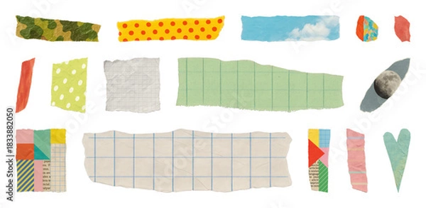 Obraz PNG Colorful torn paper collage elements, element set on transparent background