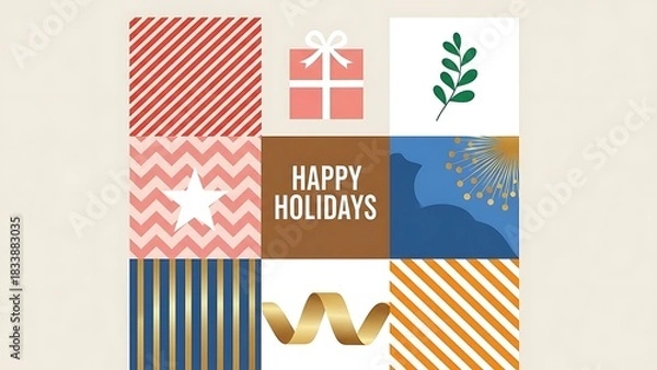 Obraz Colorful holiday cards with festive patterns, ribbons, and holiday wishes for christmas and new year celebrations