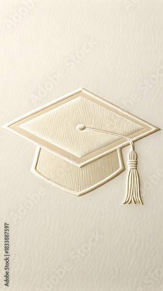 Fototapeta Embossed graduation cap with tassel on cream textured full hd 4k stock image download background education