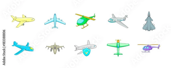 Fototapeta Plane icon set, cartoon style