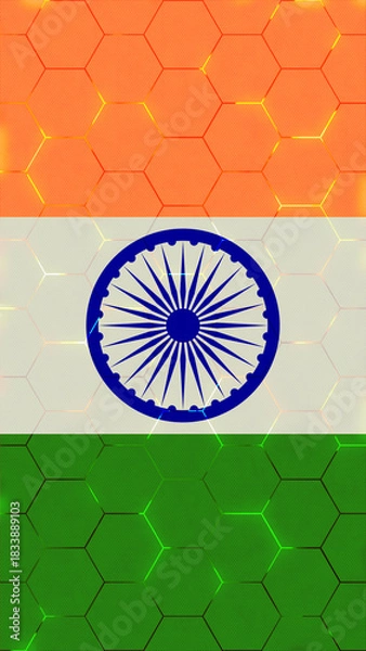 Fototapeta National Flag of India with Ashoka Chakra on Technological Background